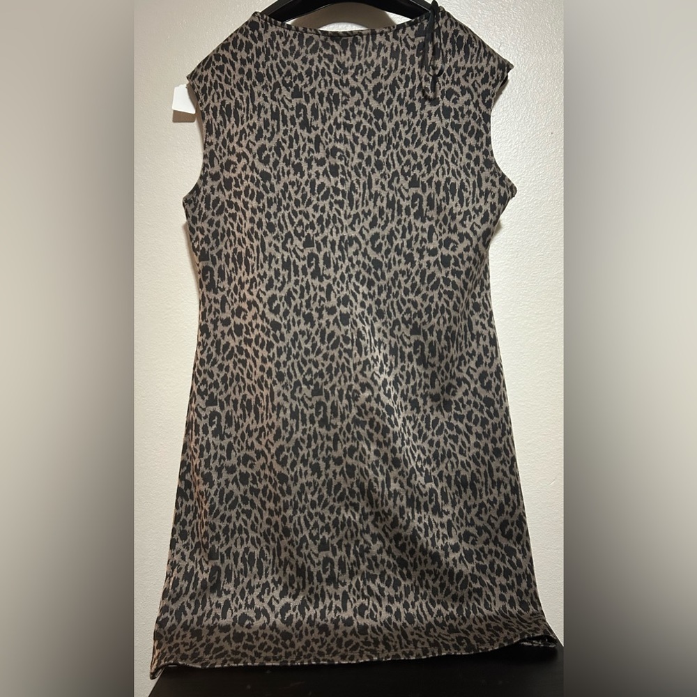 NWT Nine West Cheetah pattern dark grey ish& black midi dress- size l - Picture 2 of 5